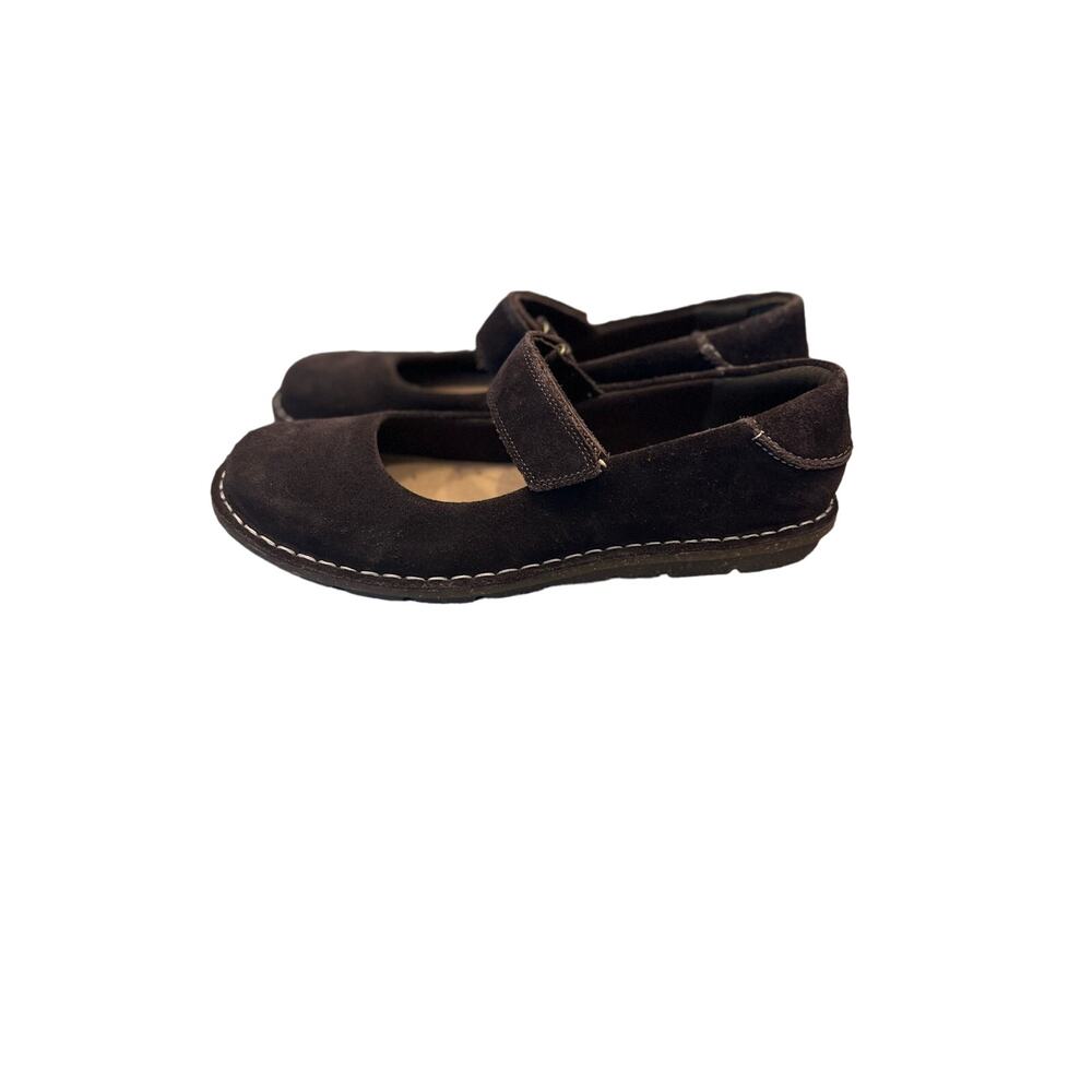 Clarks Black Suede Mary Jane Strap Flats